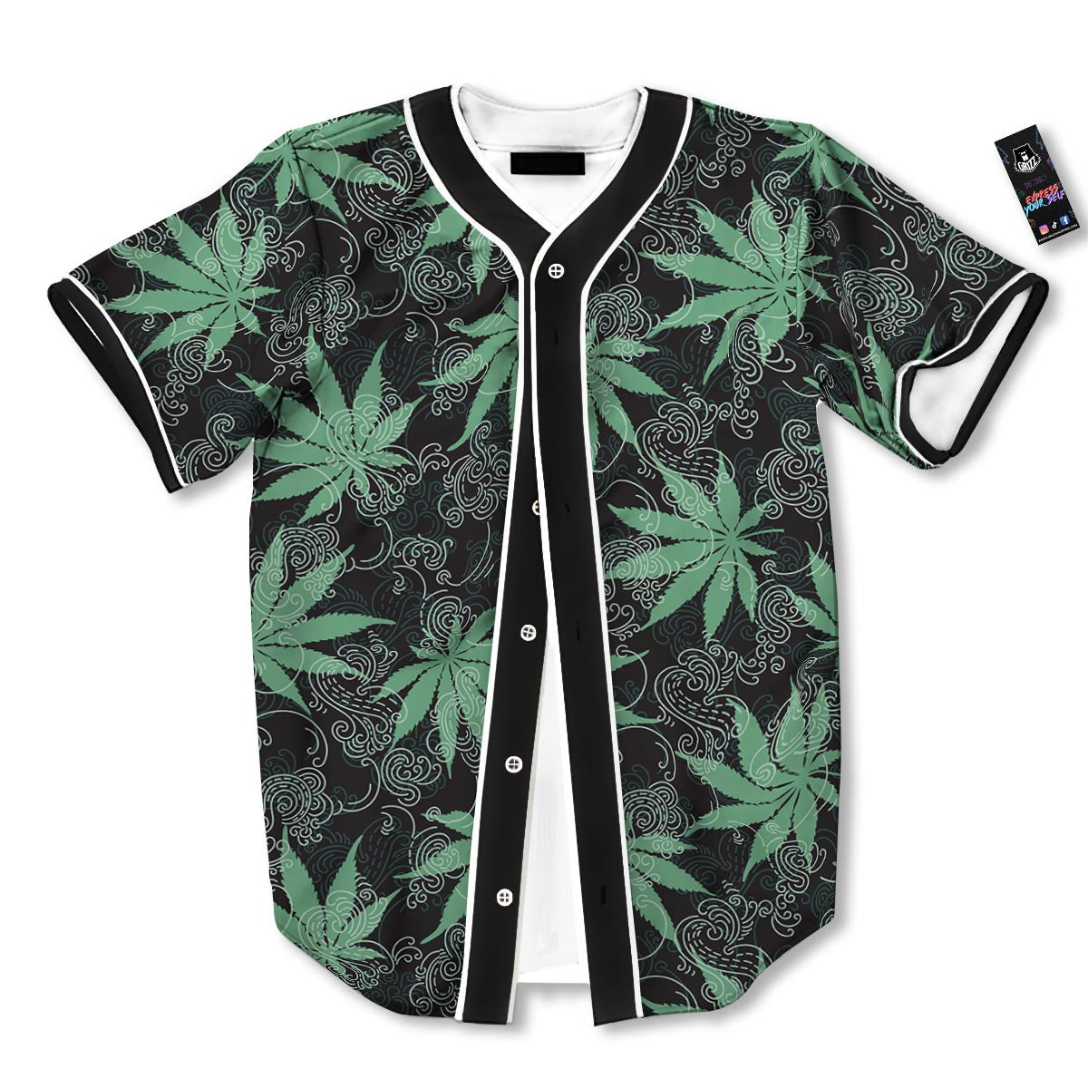 Leaf Swirl Cannabis Print Pattern Baseball Jersey-grizzshop