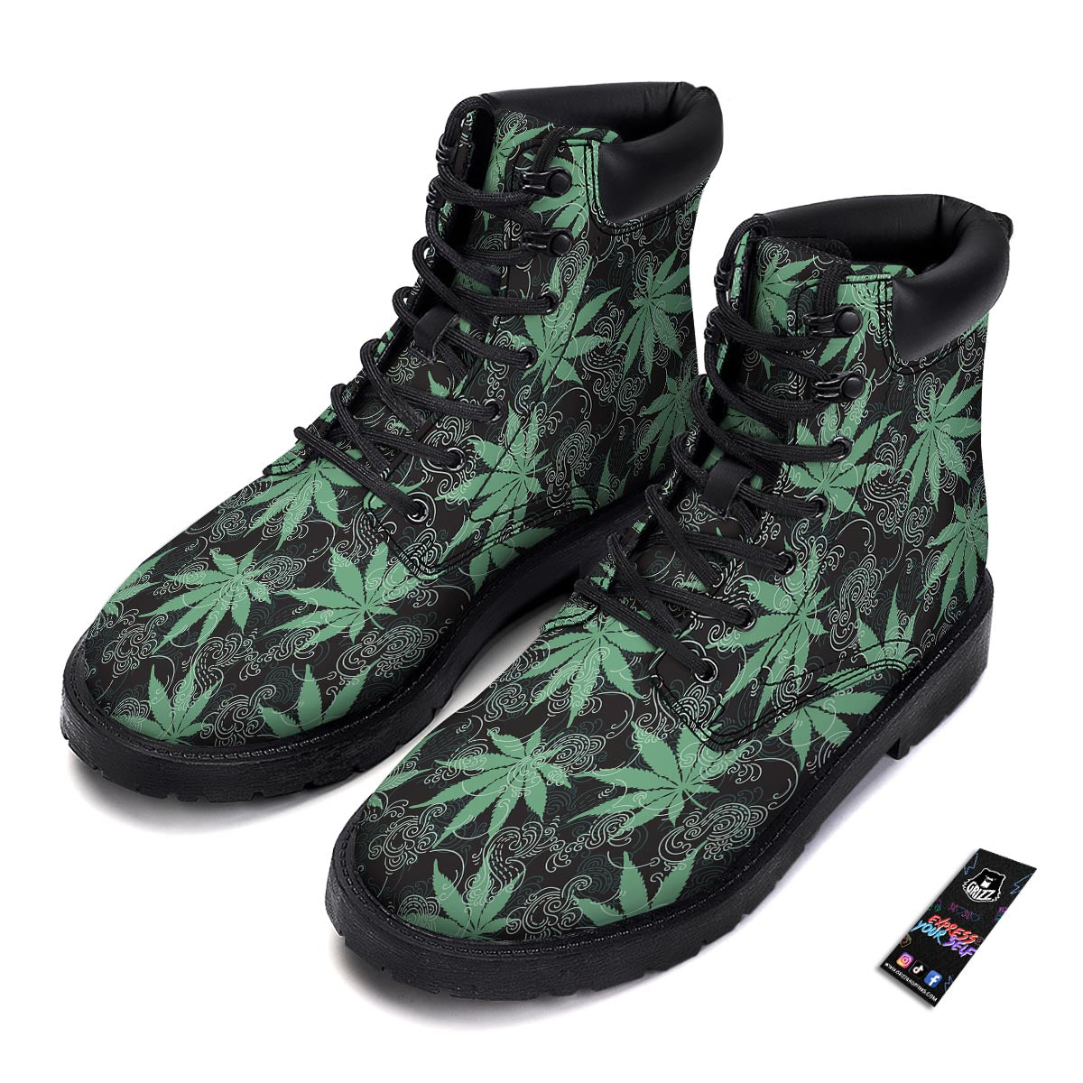 Leaf Swirl Cannabis Print Pattern Boots-grizzshop