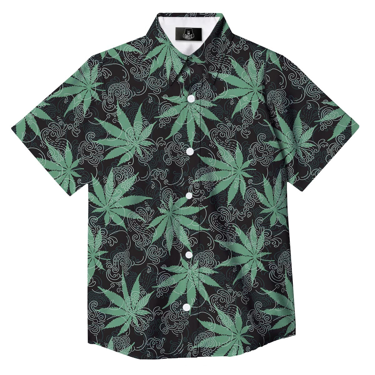 Leaf Swirl Cannabis Print Pattern Button Up Shirt-grizzshop