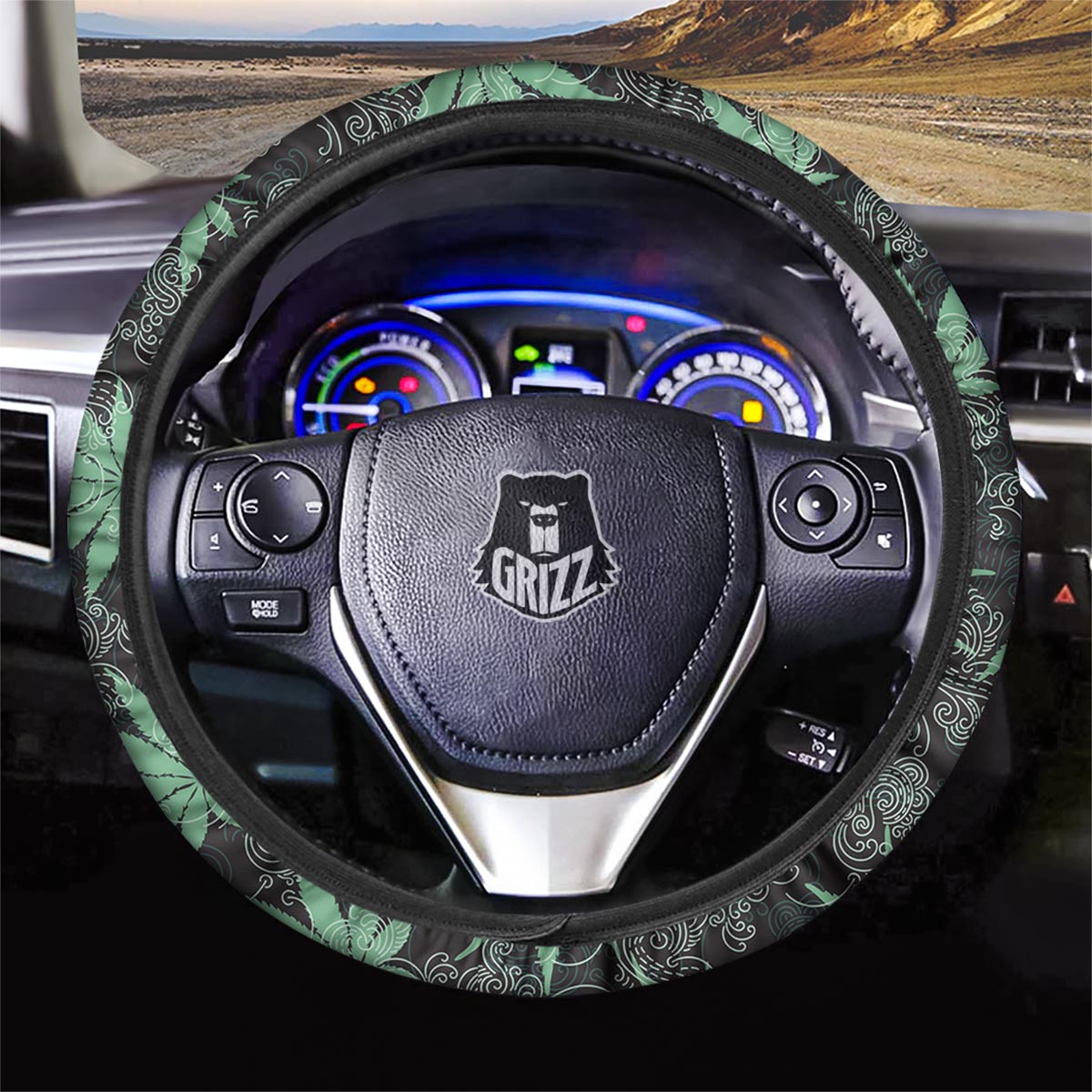 Leaf Swirl Cannabis Print Pattern Car Steering Wheel Cover-grizzshop