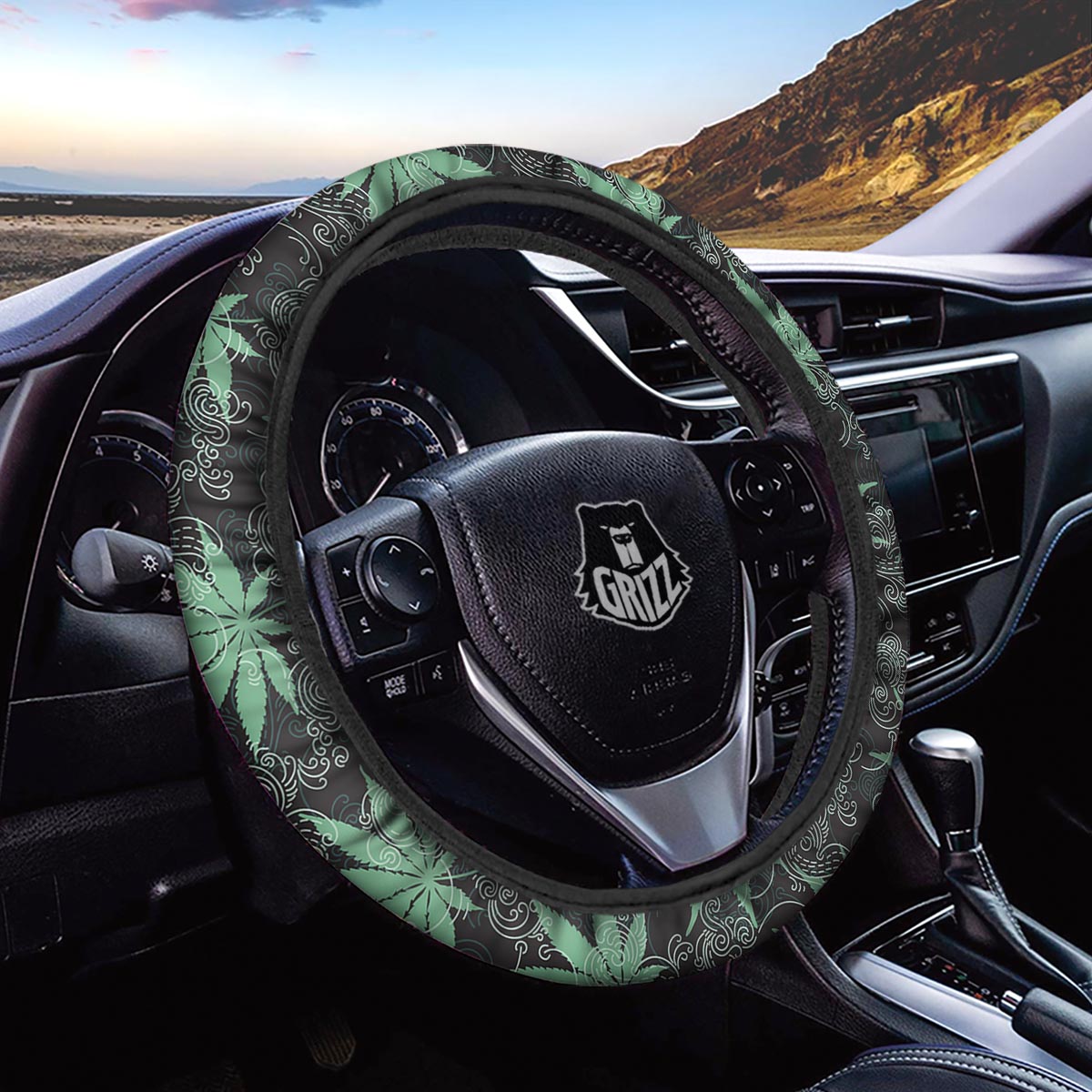 Leaf Swirl Cannabis Print Pattern Car Steering Wheel Cover-grizzshop
