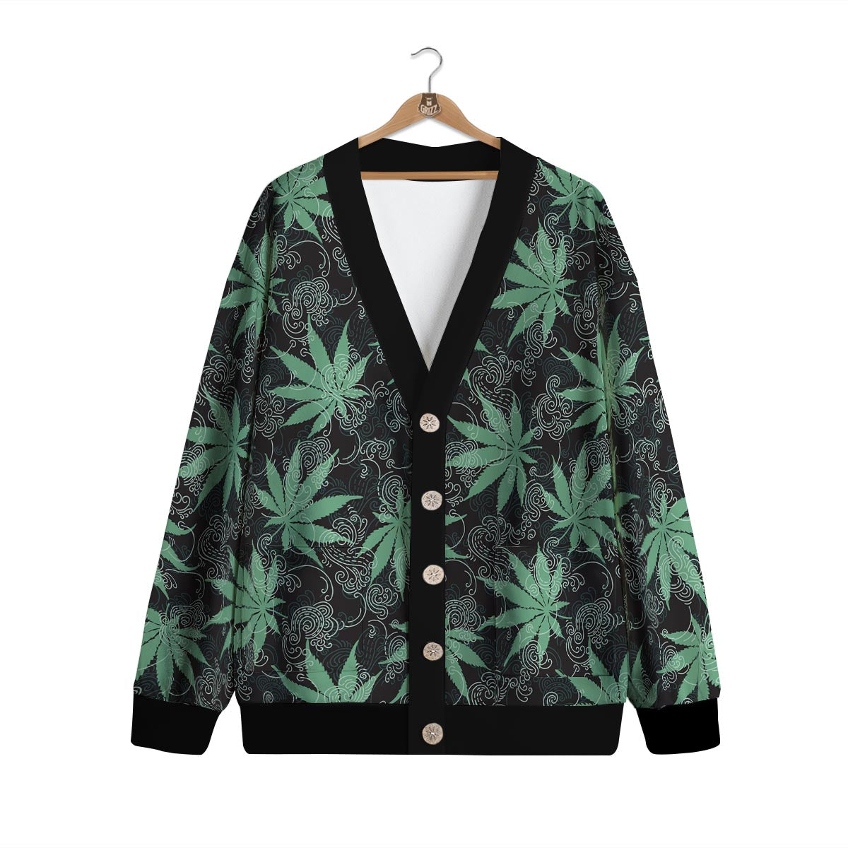 Leaf Swirl Cannabis Print Pattern Cardigan-grizzshop