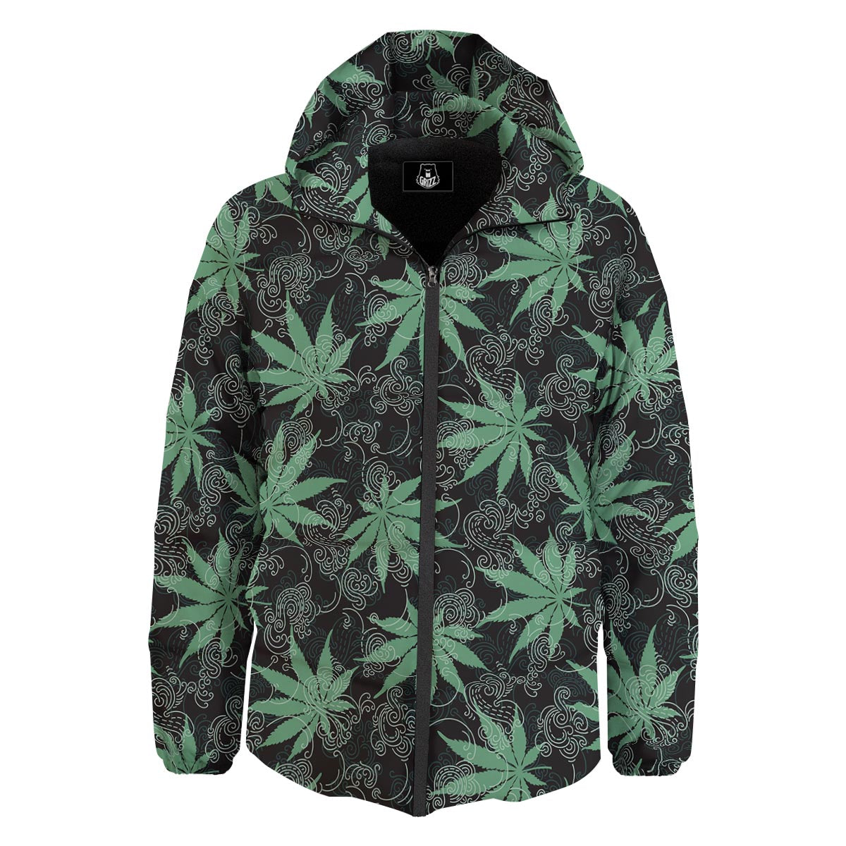 Leaf Swirl Cannabis Print Pattern Down Jacket-grizzshop