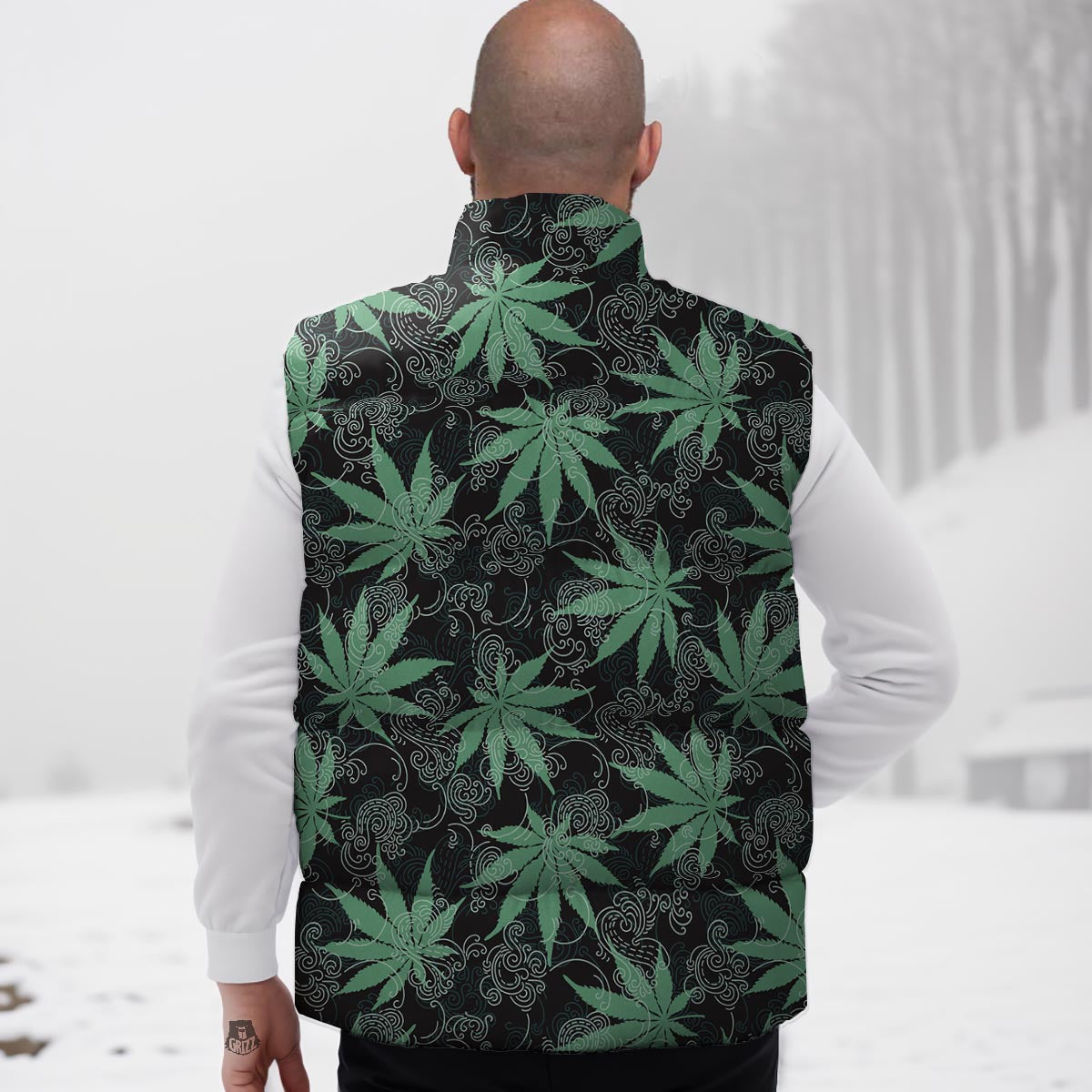 Leaf Swirl Cannabis Print Pattern Down Vest