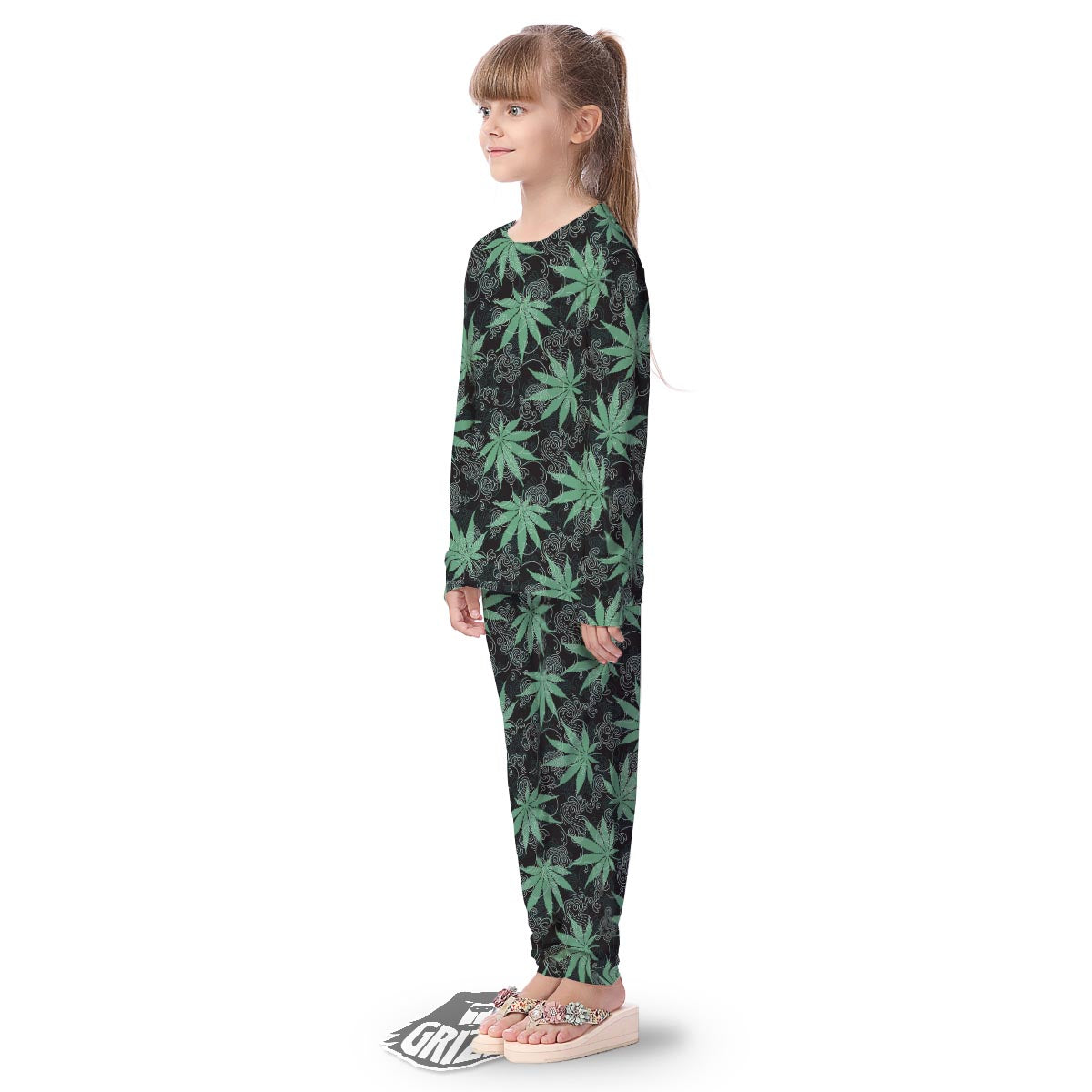 Leaf Swirl Cannabis Print Pattern Kid's Pajamas-grizzshop