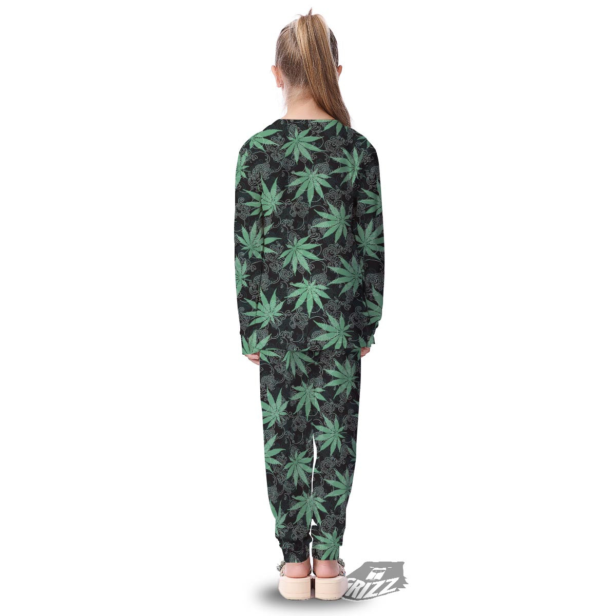 Leaf Swirl Cannabis Print Pattern Kid's Pajamas-grizzshop
