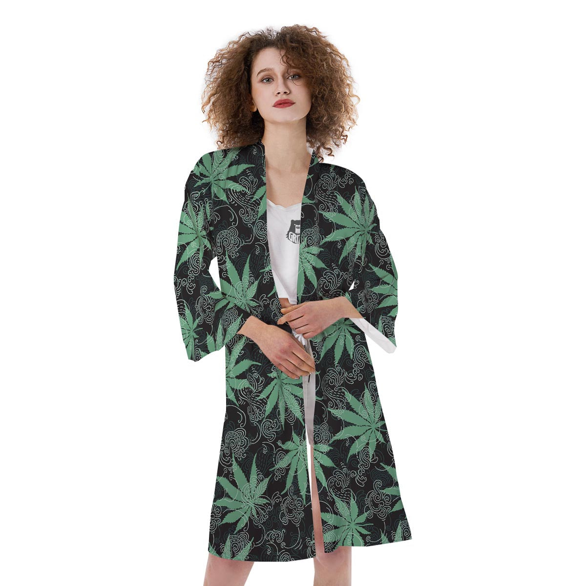 Leaf Swirl Cannabis Print Pattern Kimono-grizzshop