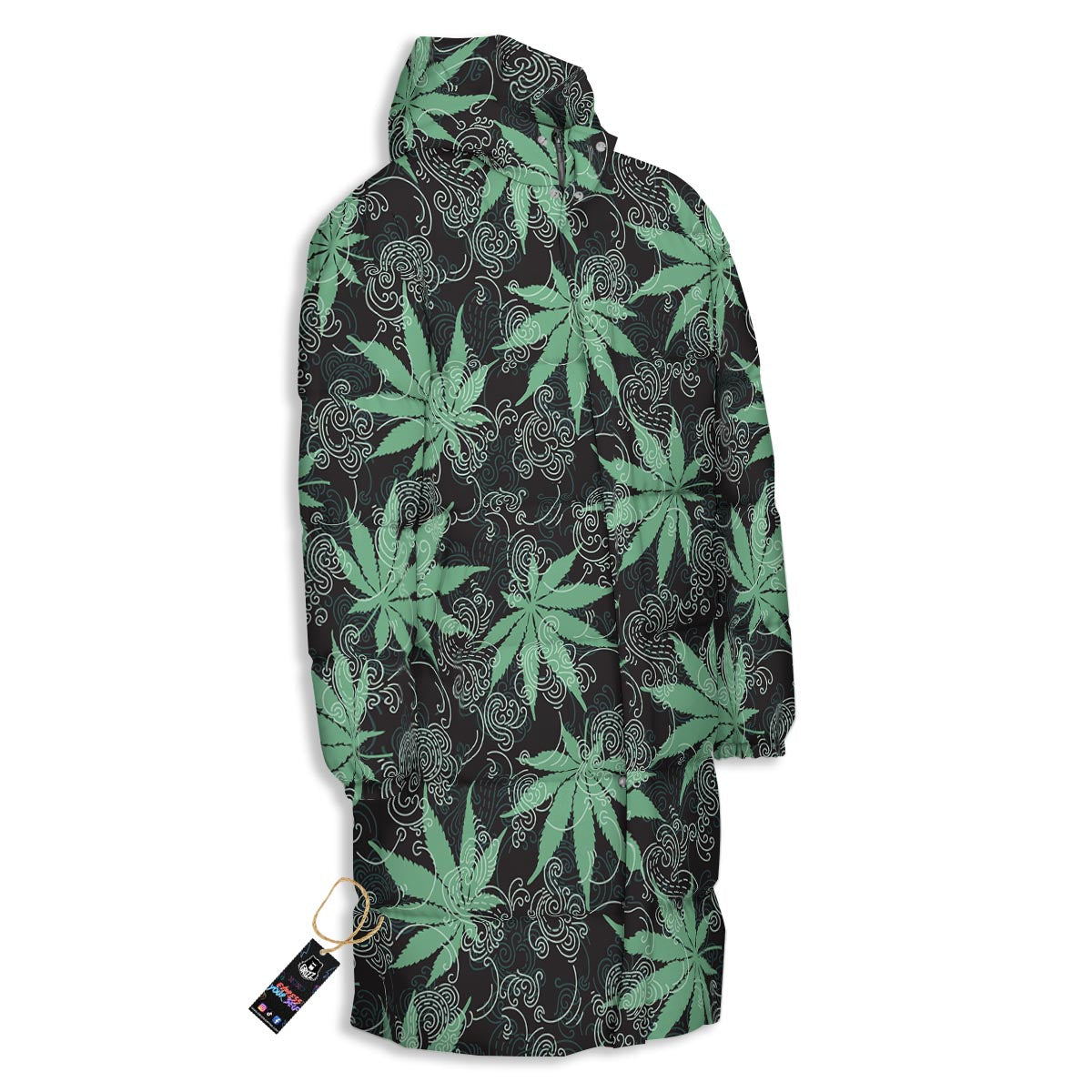 Leaf Swirl Cannabis Print Pattern Long Down Jacket-grizzshop