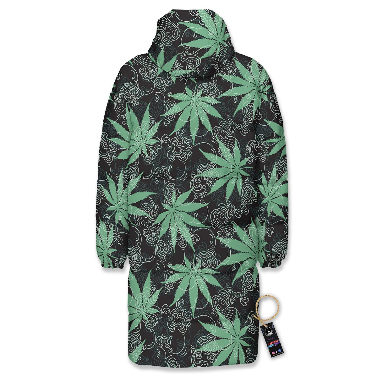 Leaf Swirl Cannabis Print Pattern Long Down Jacket-grizzshop