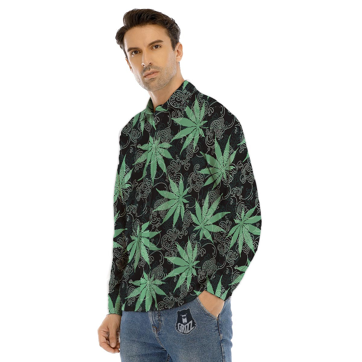 Leaf Swirl Cannabis Print Pattern Men's Dress Shirts-grizzshop