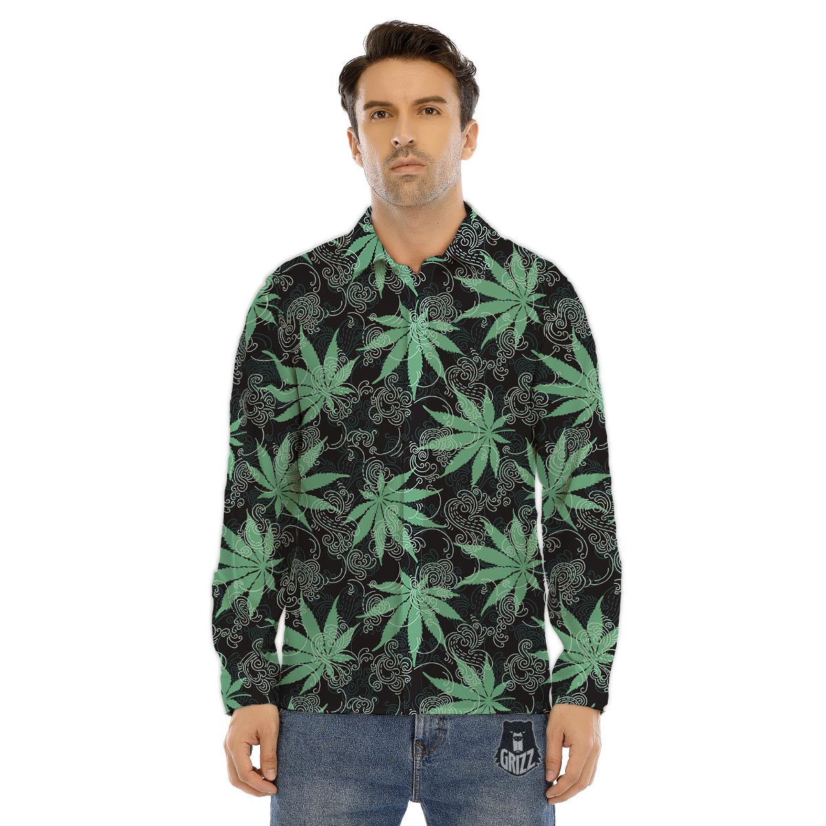 Leaf Swirl Cannabis Print Pattern Men's Dress Shirts-grizzshop