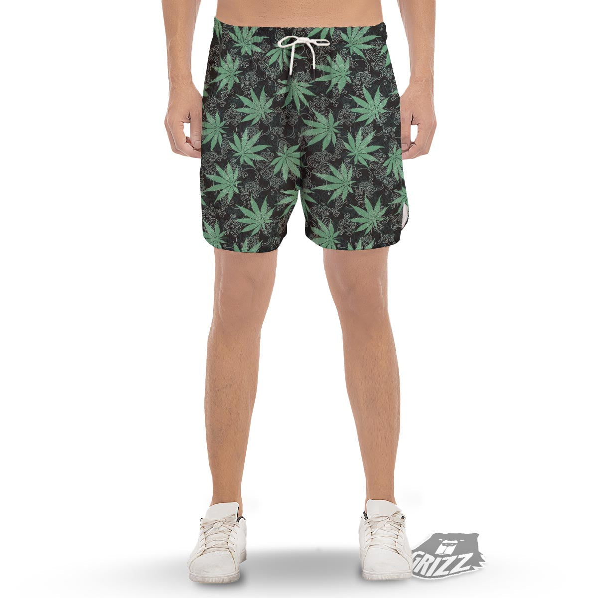 Leaf Swirl Cannabis Print Pattern Men's Gym Shorts-grizzshop