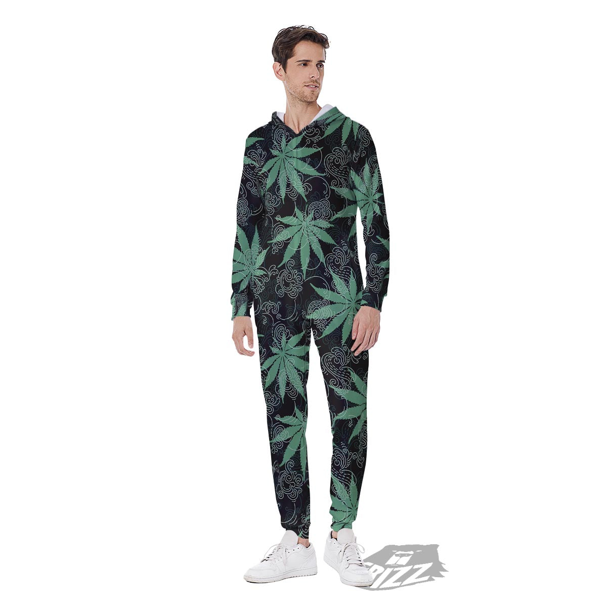 Leaf Swirl Cannabis Print Pattern Men's Jumpsuit-grizzshop
