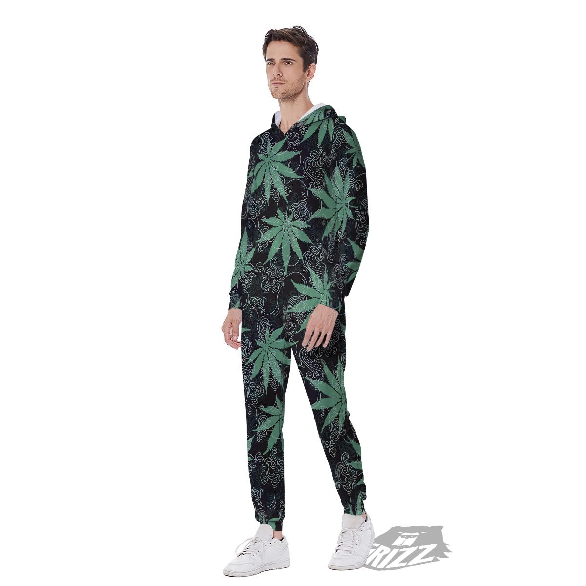 Leaf Swirl Cannabis Print Pattern Men's Jumpsuit-grizzshop