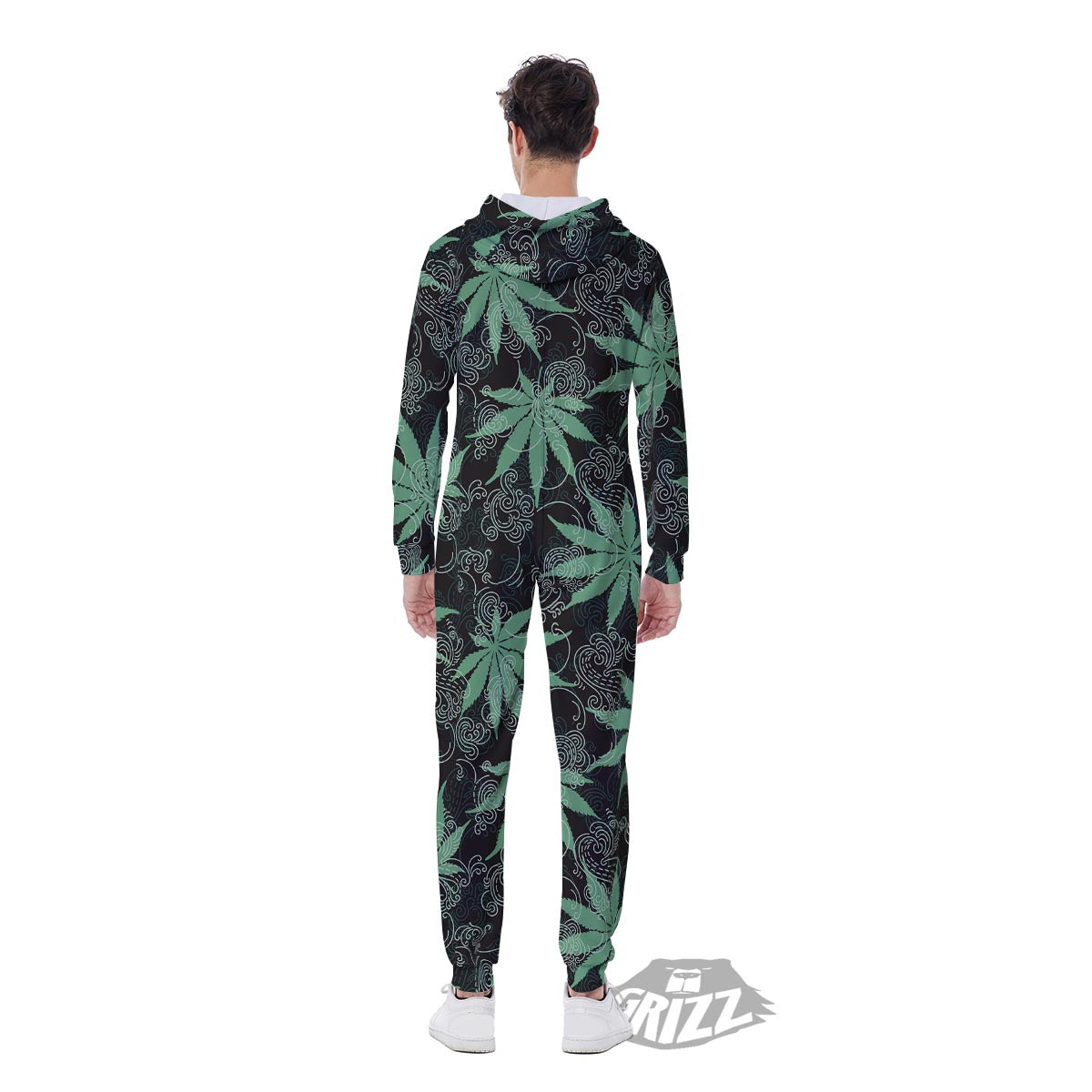 Leaf Swirl Cannabis Print Pattern Men's Jumpsuit-grizzshop