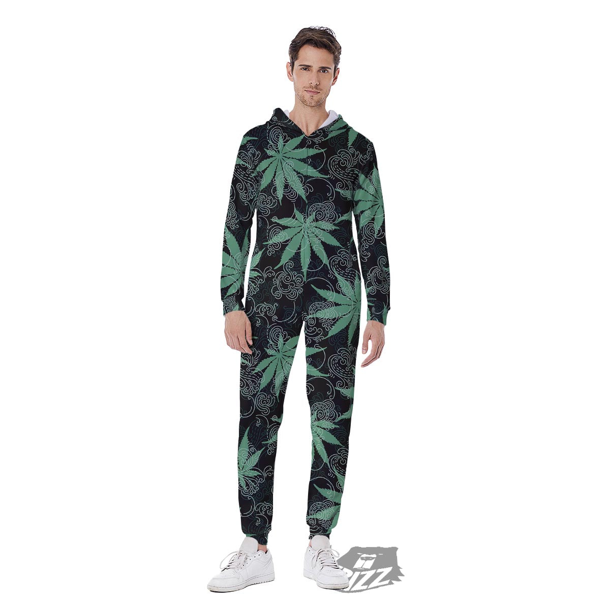 Leaf Swirl Cannabis Print Pattern Men's Jumpsuit-grizzshop