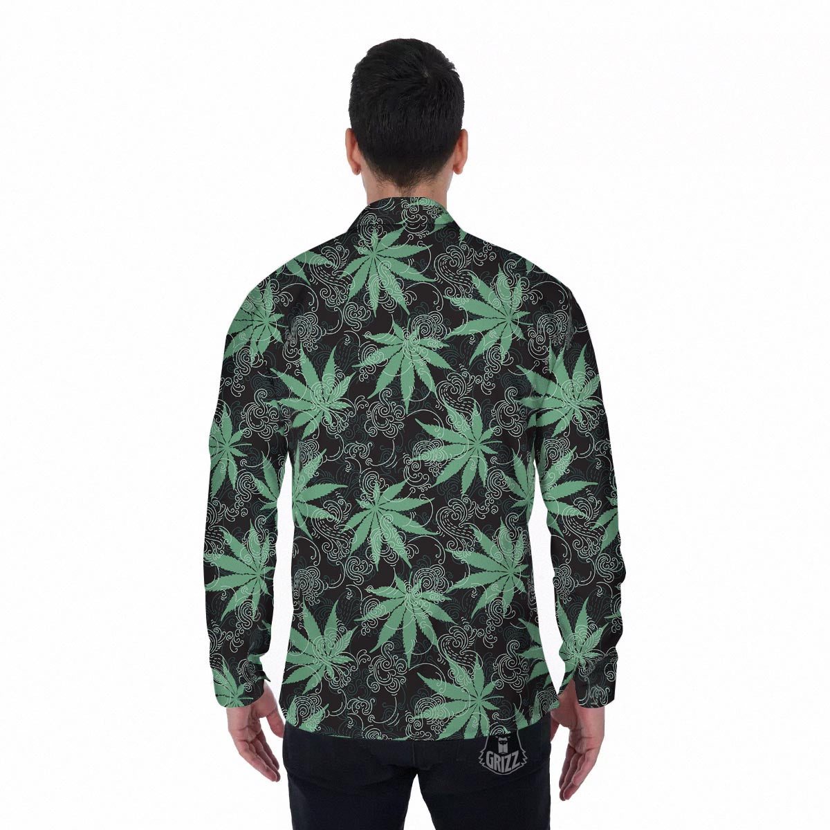 Leaf Swirl Cannabis Print Pattern Men's Long Sleeve Shirts-grizzshop