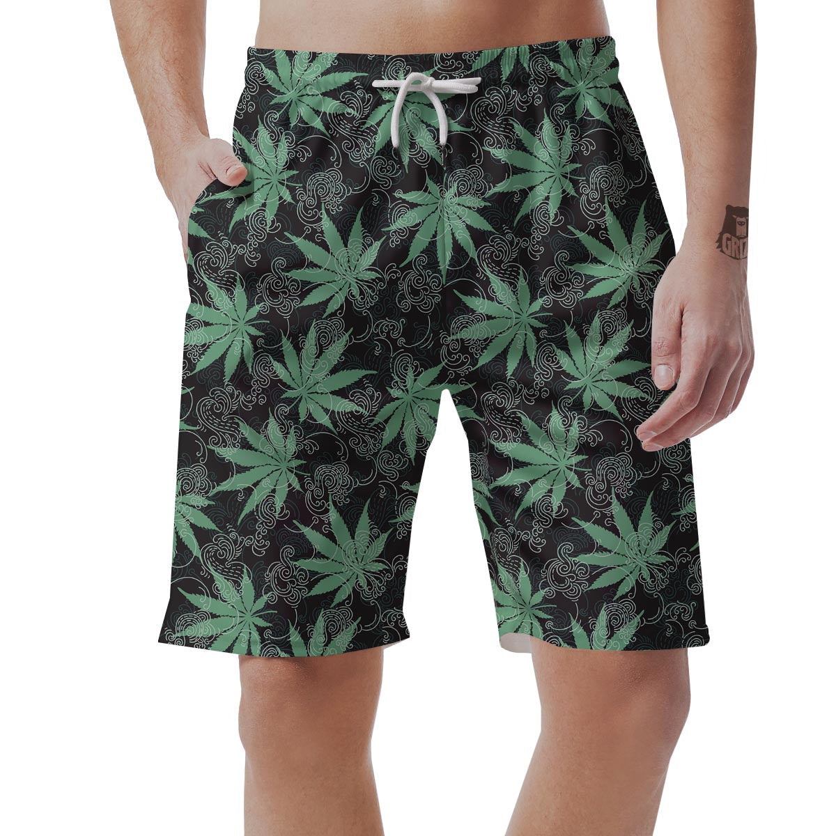 Leaf Swirl Cannabis Print Pattern Men's Shorts-grizzshop