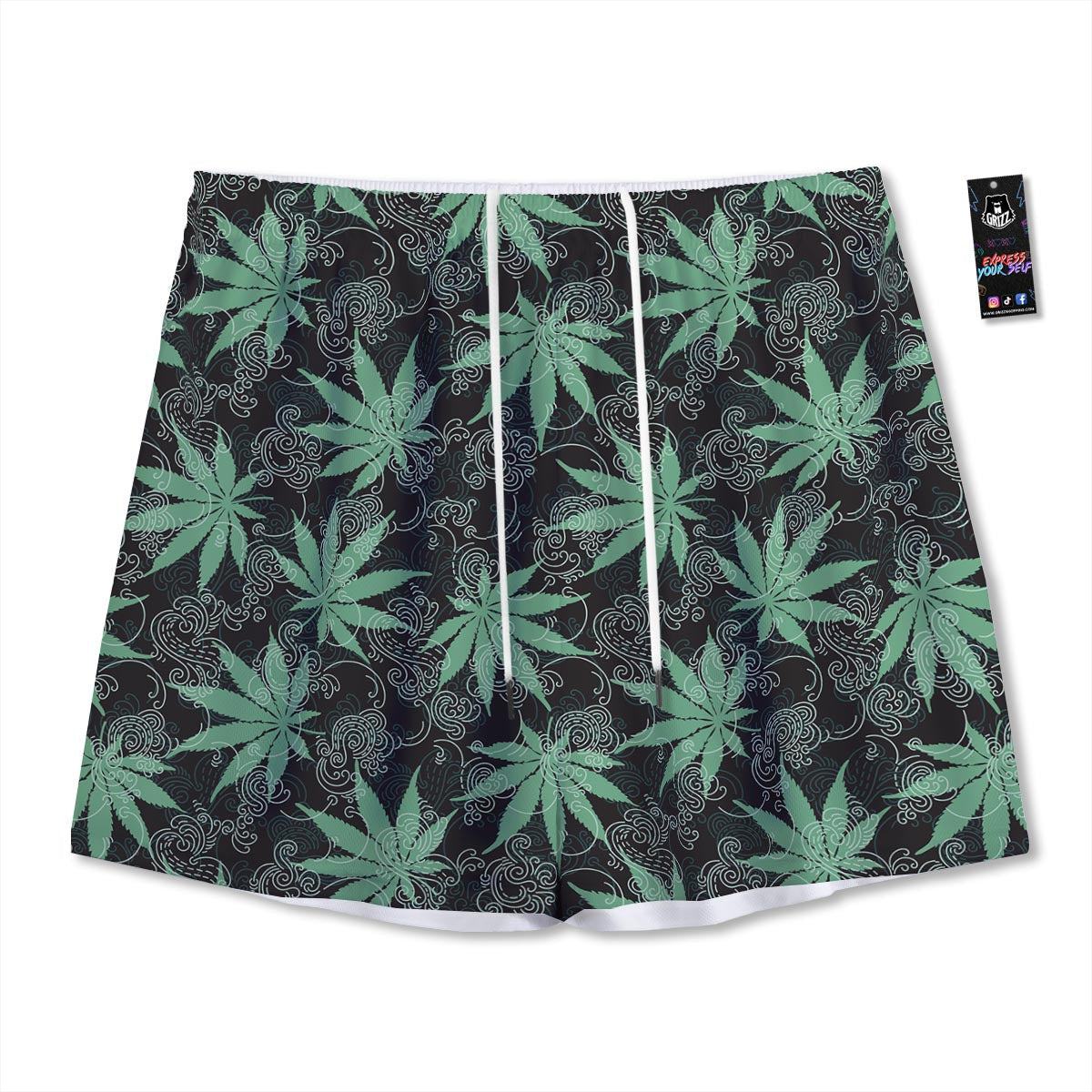 Leaf Swirl Cannabis Print Pattern Mesh Shorts