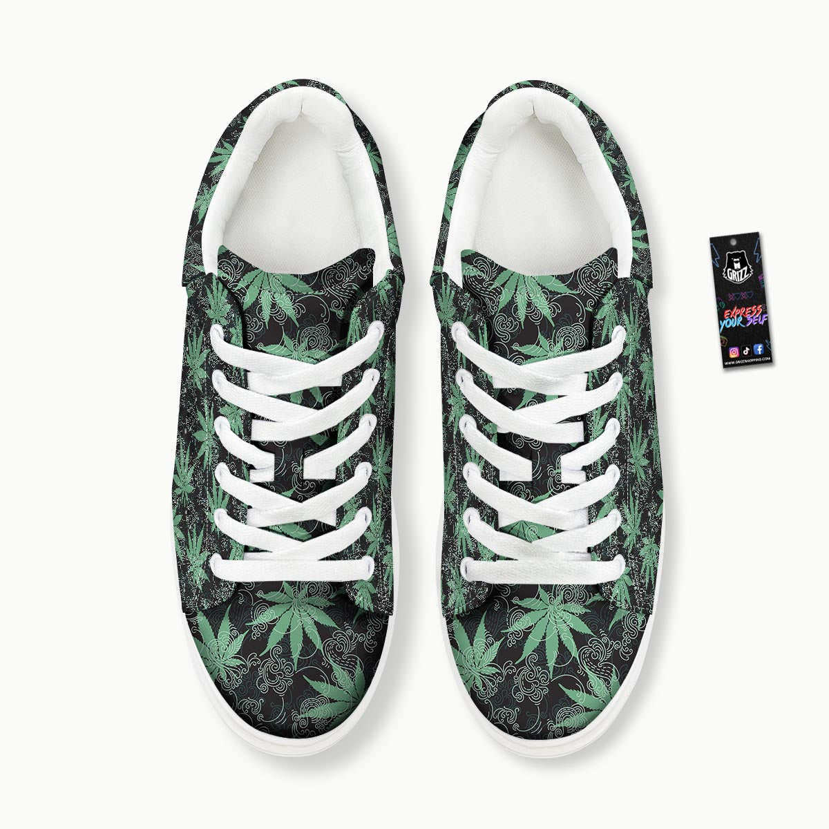 Leaf Swirl Cannabis Print Pattern Platform Shoes-grizzshop