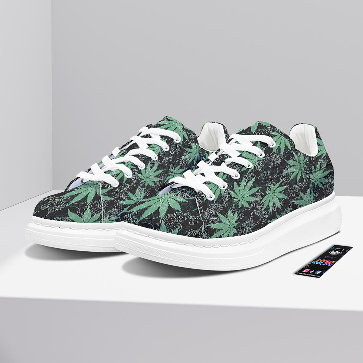 Leaf Swirl Cannabis Print Pattern Platform Shoes-grizzshop