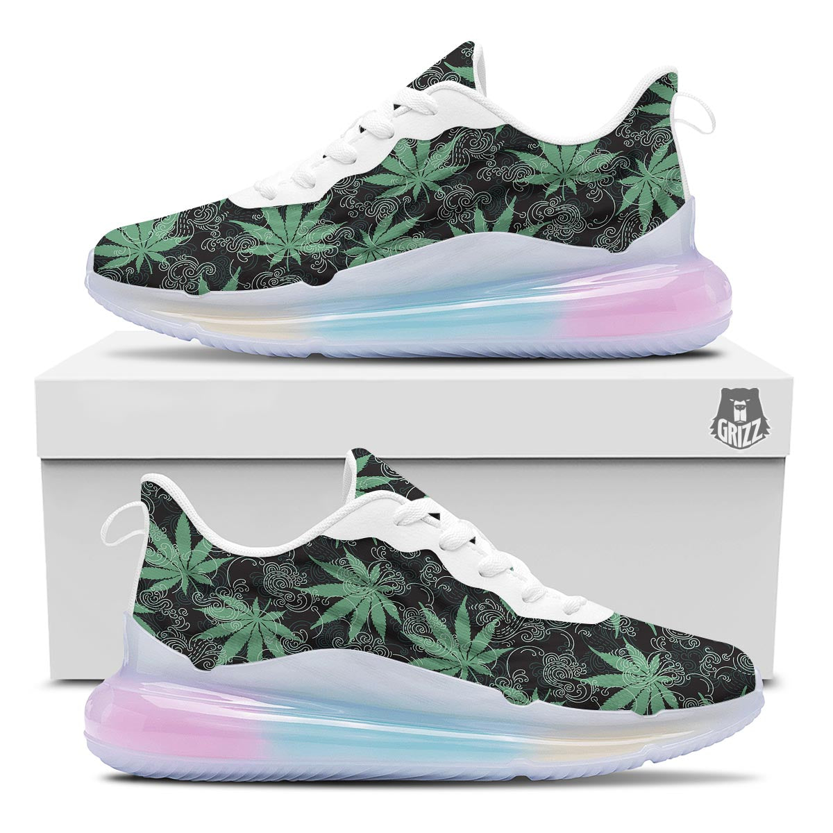 Leaf Swirl Cannabis Print Pattern Running Sneakers-grizzshop