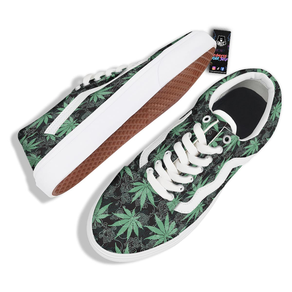 Leaf Swirl Cannabis Print Pattern Skate Shoes-grizzshop