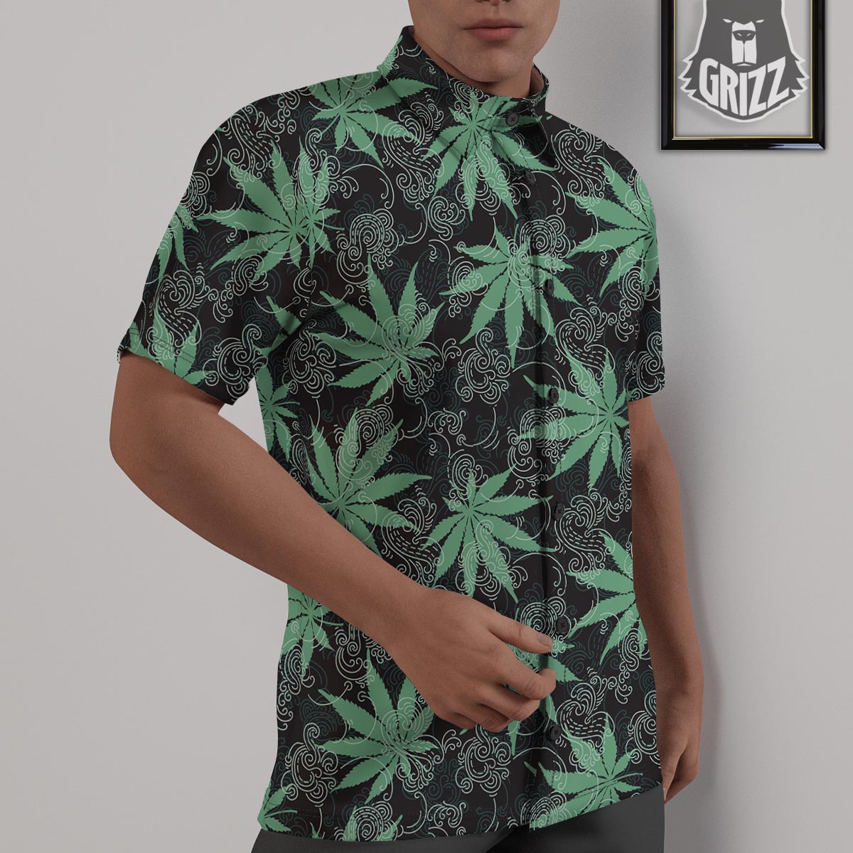 Leaf Swirl Cannabis Print Pattern Untucked Shirts-grizzshop