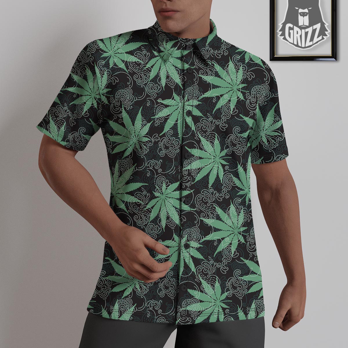 Leaf Swirl Cannabis Print Pattern Untucked Shirts-grizzshop