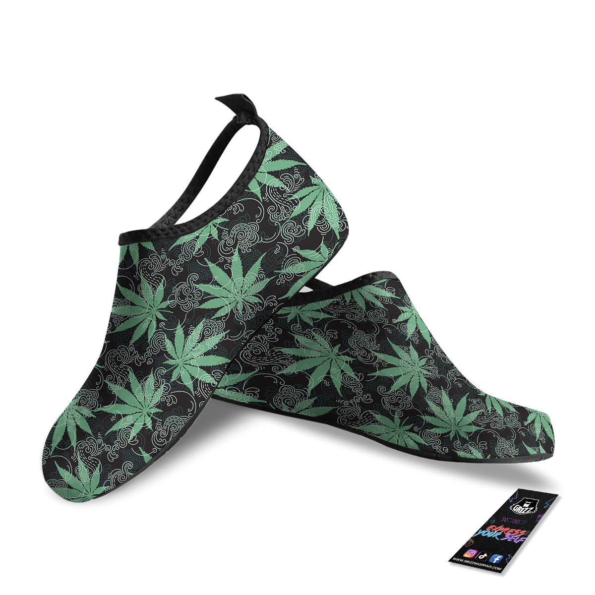 Leaf Swirl Cannabis Print Pattern Water Shoes-grizzshop