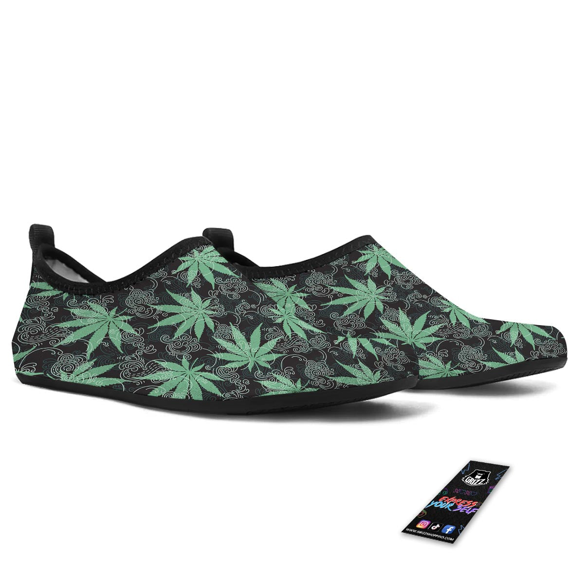 Leaf Swirl Cannabis Print Pattern Water Shoes-grizzshop
