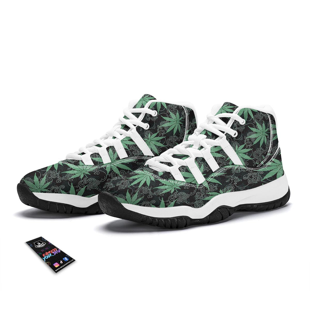 Leaf Swirl Cannabis Print Pattern White Bball Shoes-grizzshop