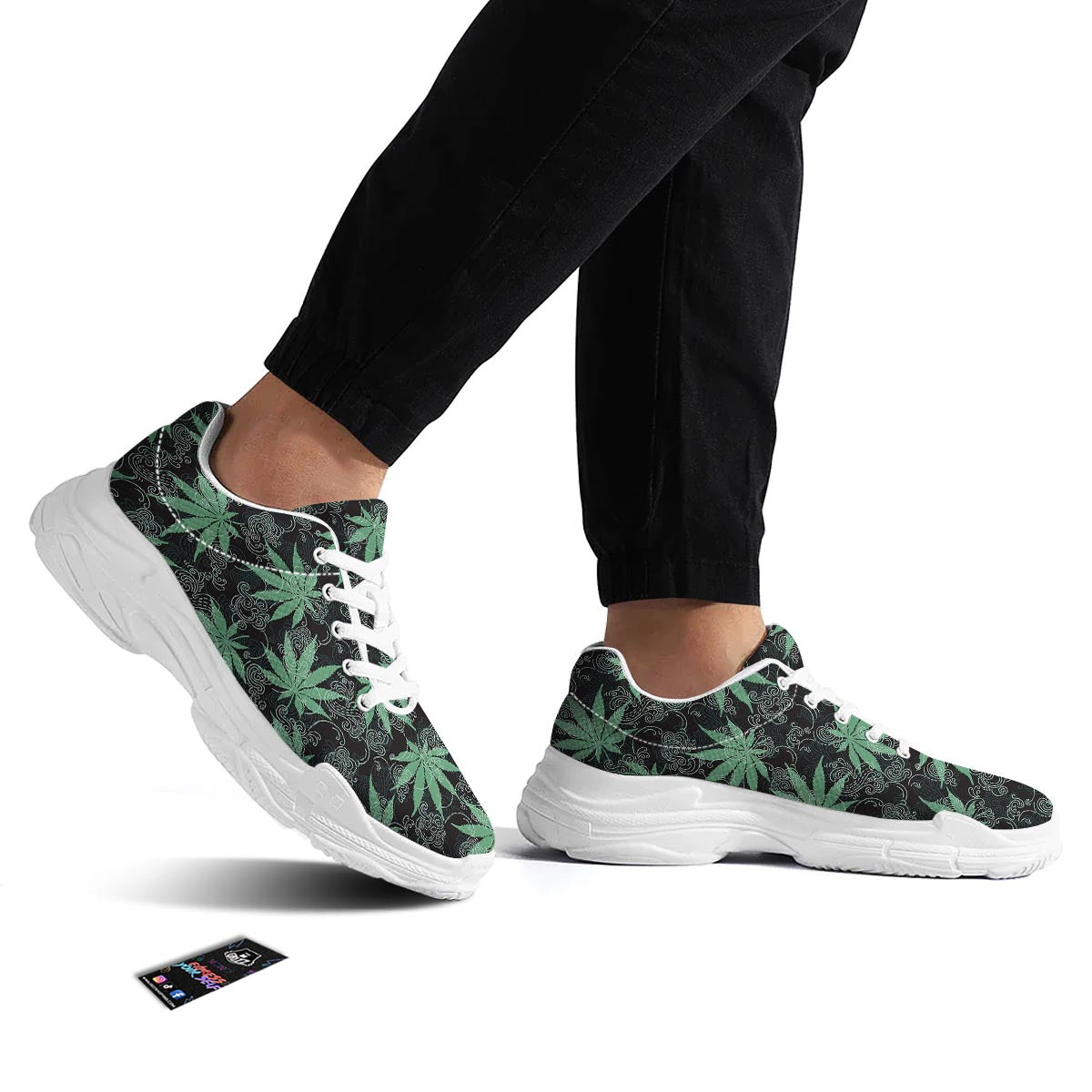 Leaf Swirl Cannabis Print Pattern White Chunky Shoes-grizzshop