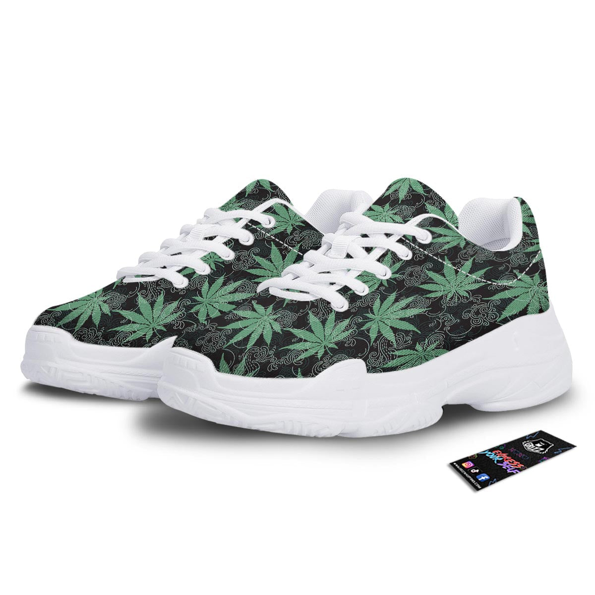 Leaf Swirl Cannabis Print Pattern White Chunky Shoes-grizzshop