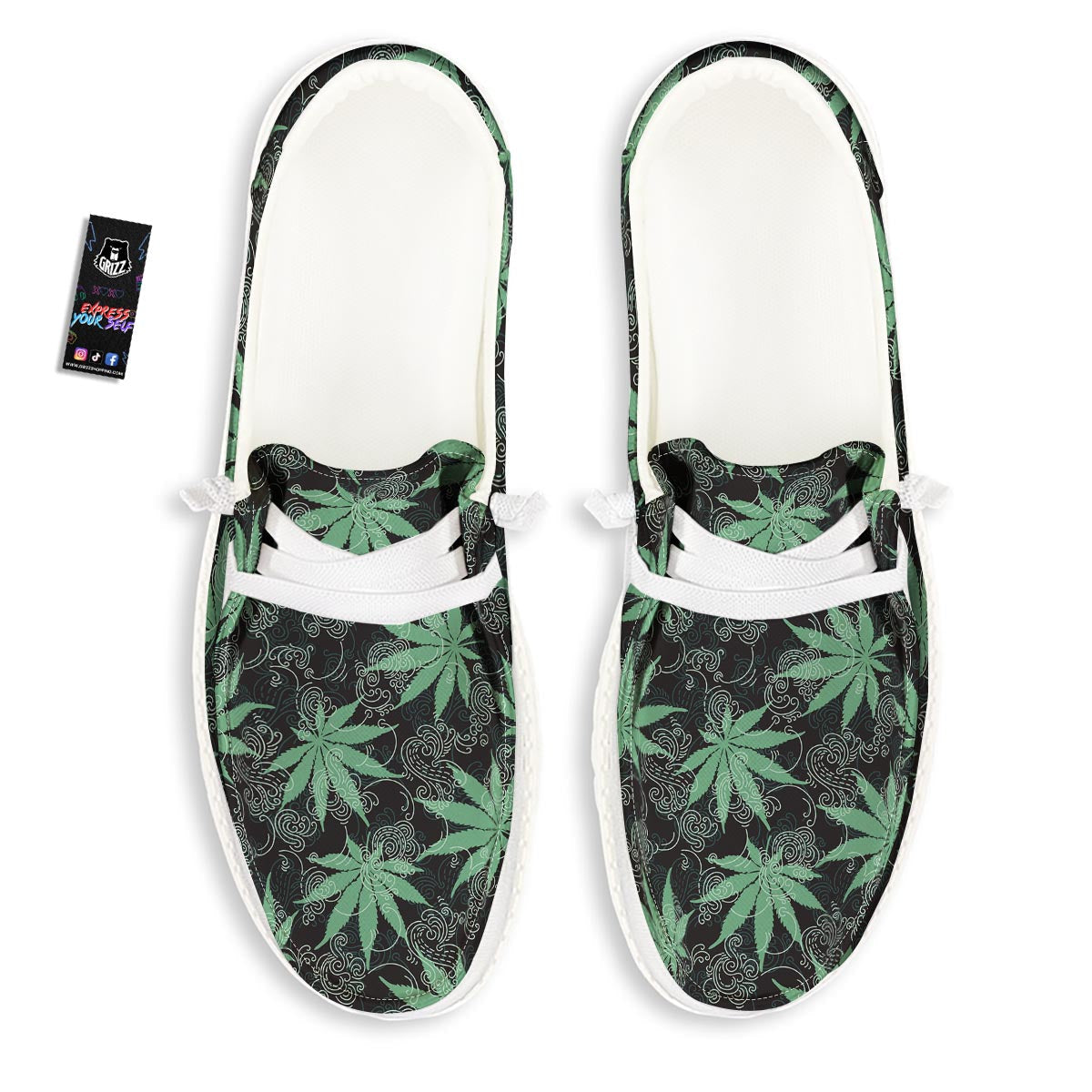 Leaf Swirl Cannabis Print Pattern White Loafers-grizzshop