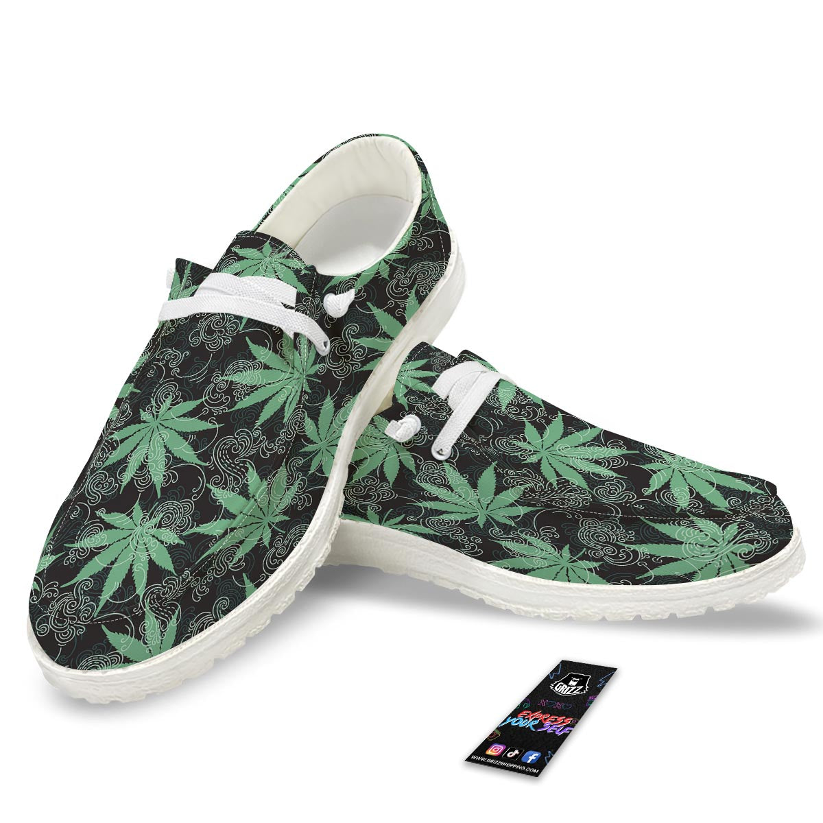 Leaf Swirl Cannabis Print Pattern White Loafers-grizzshop