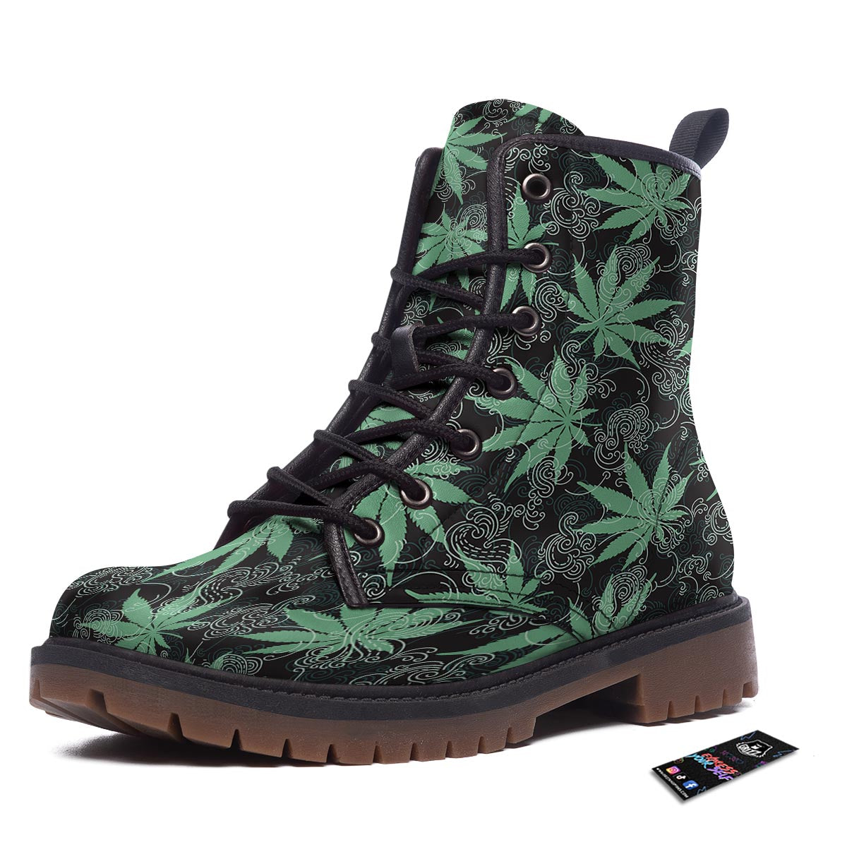 Leaf Swirl Cannabis Print Pattern Work Boots-grizzshop