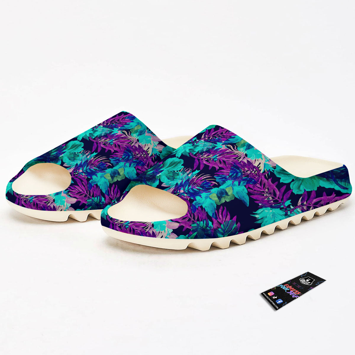 Leaf Green And Purple Print Pattern Sandals-grizzshop