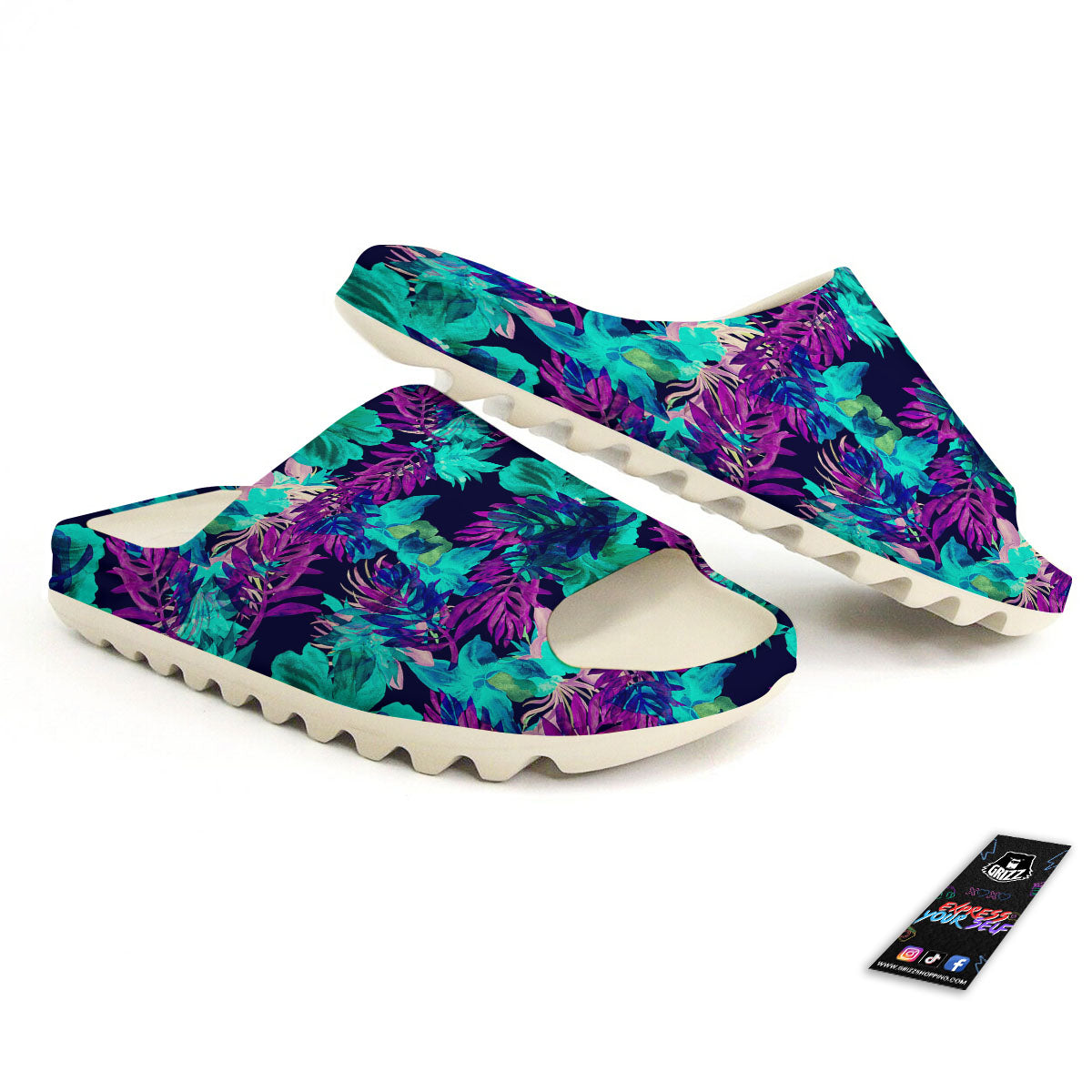 Leaf Green And Purple Print Pattern Sandals-grizzshop