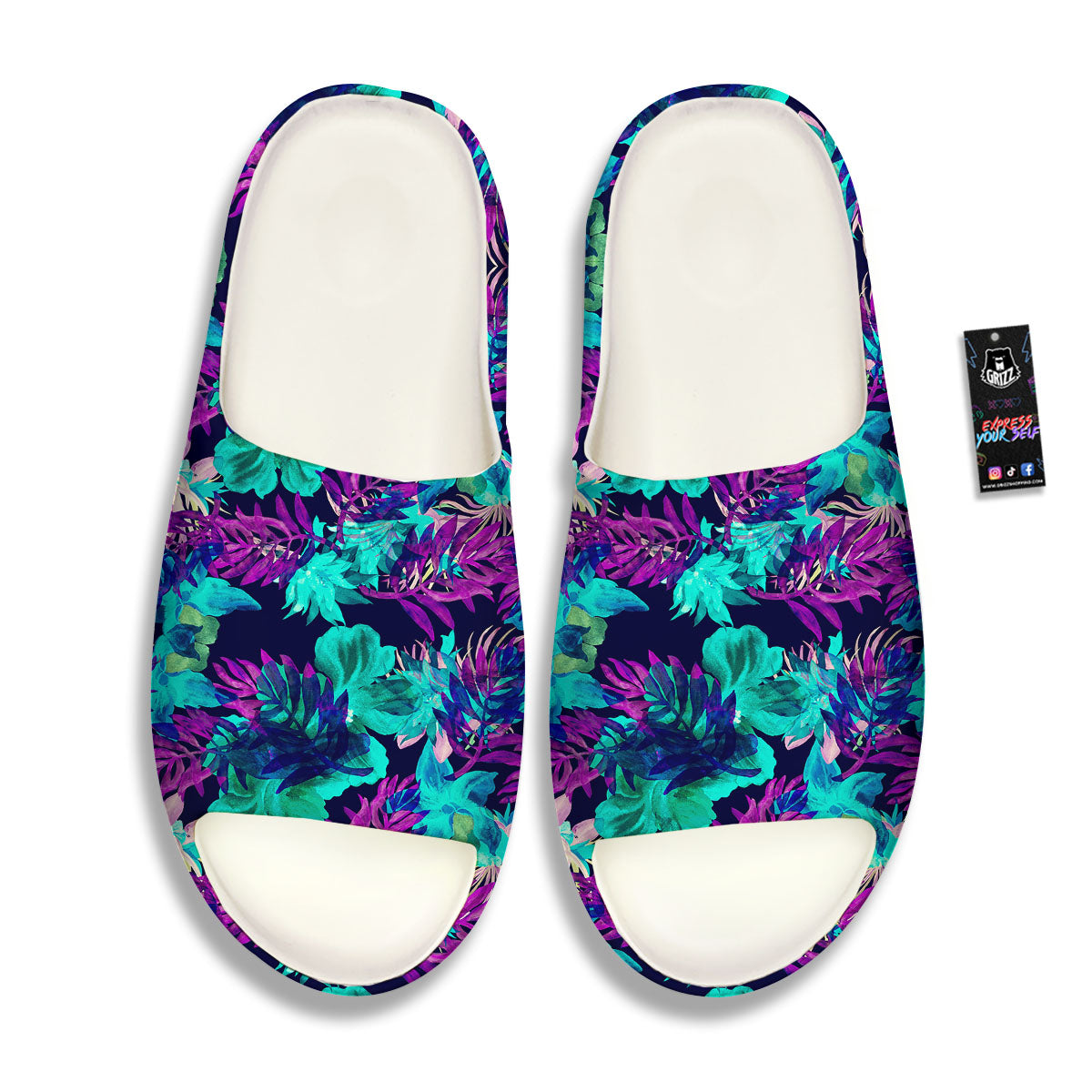 Leaf Green And Purple Print Pattern Sandals-grizzshop