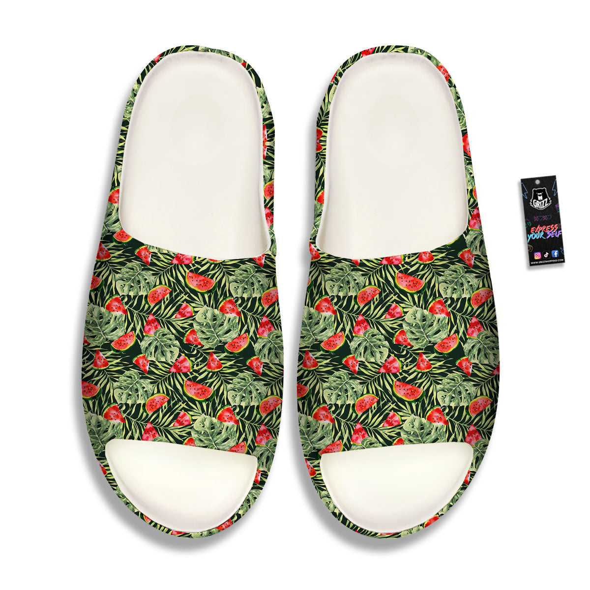 Leaf Palm Watermelon Black Print Pattern Sandals-grizzshop