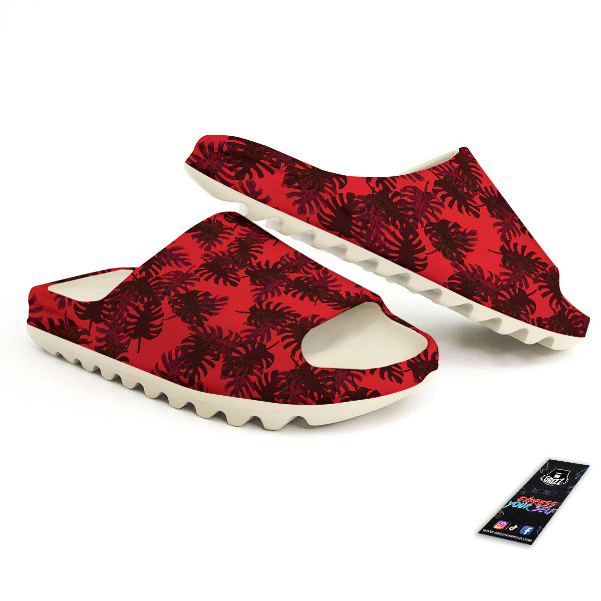 Leaf Red Print Pattern Sandals-grizzshop