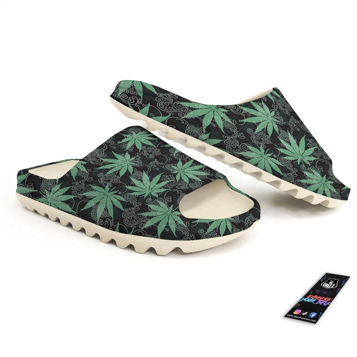 Leaf Swirl Cannabis Print Pattern Sandals-grizzshop