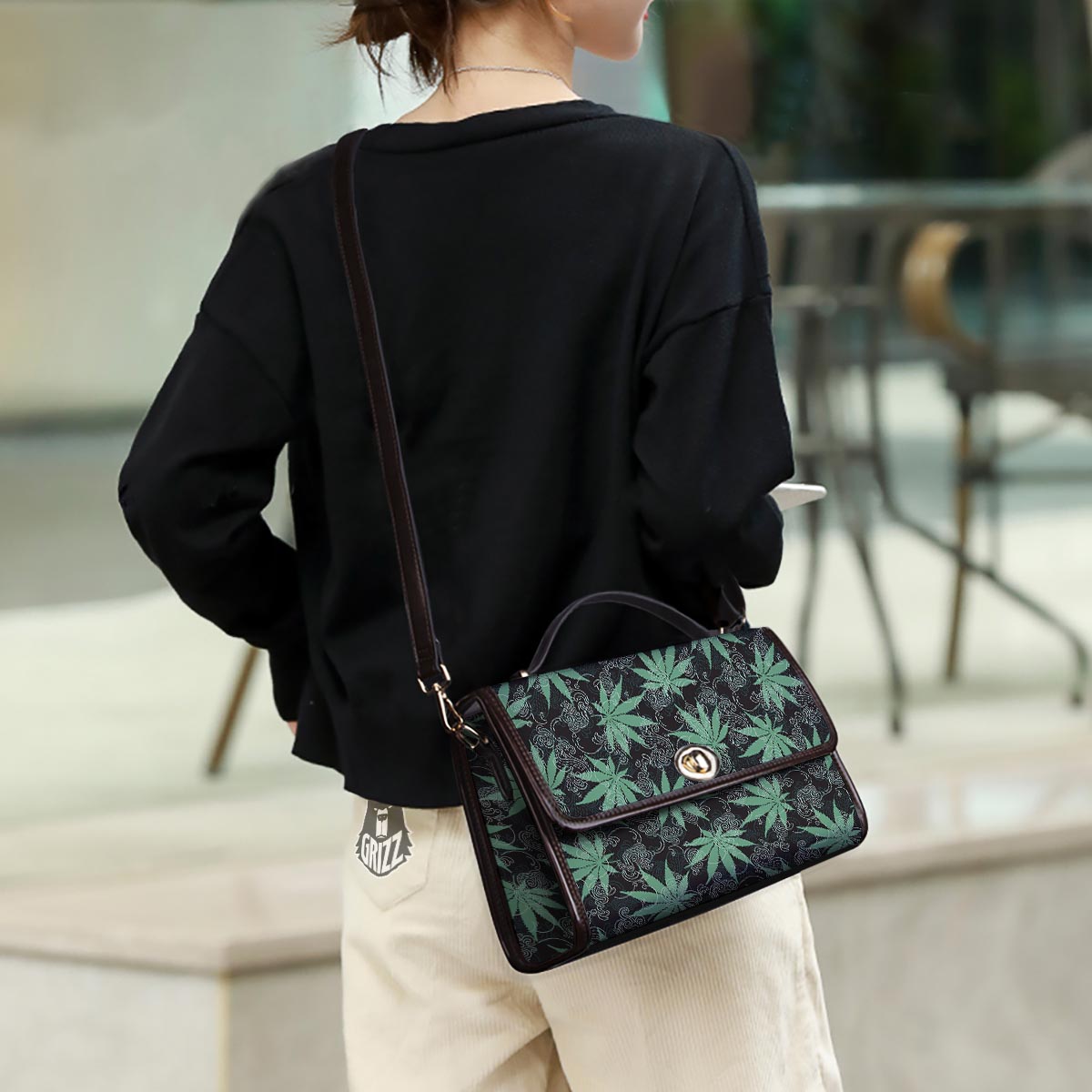 Leaf Swirl Cannabis Print Pattern Women's Satchel Bag