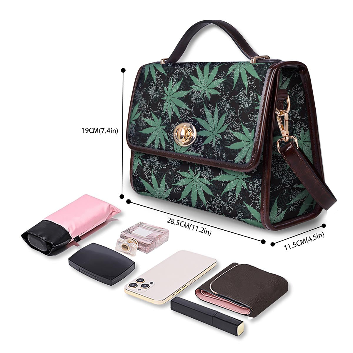 Leaf Swirl Cannabis Print Pattern Women's Satchel Bag