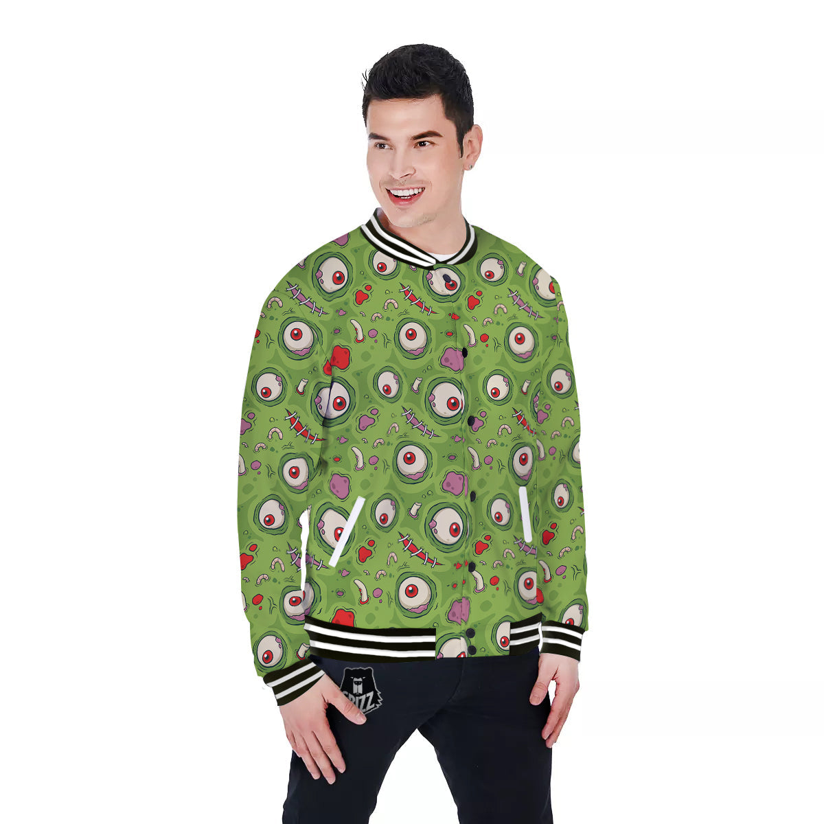 Leateher Face Zombie Print Pattern Baseball Jacket-grizzshop