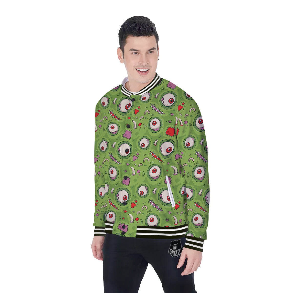 Leateher Face Zombie Print Pattern Baseball Jacket-grizzshop