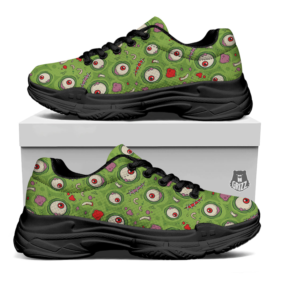 Leateher Face Zombie Print Pattern Black Chunky Shoes-grizzshop
