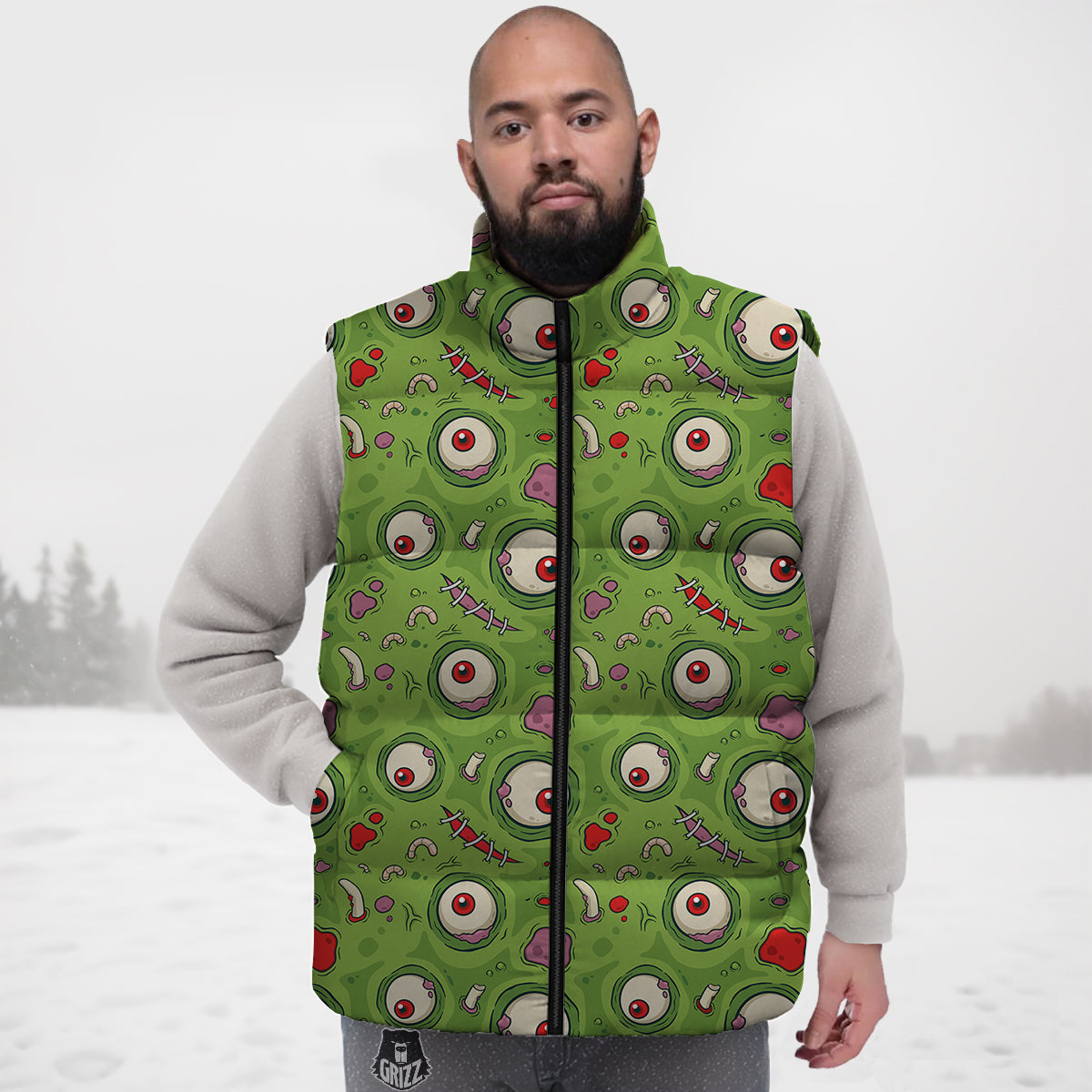 Leateher Face Zombie Print Pattern Down Vest-grizzshop