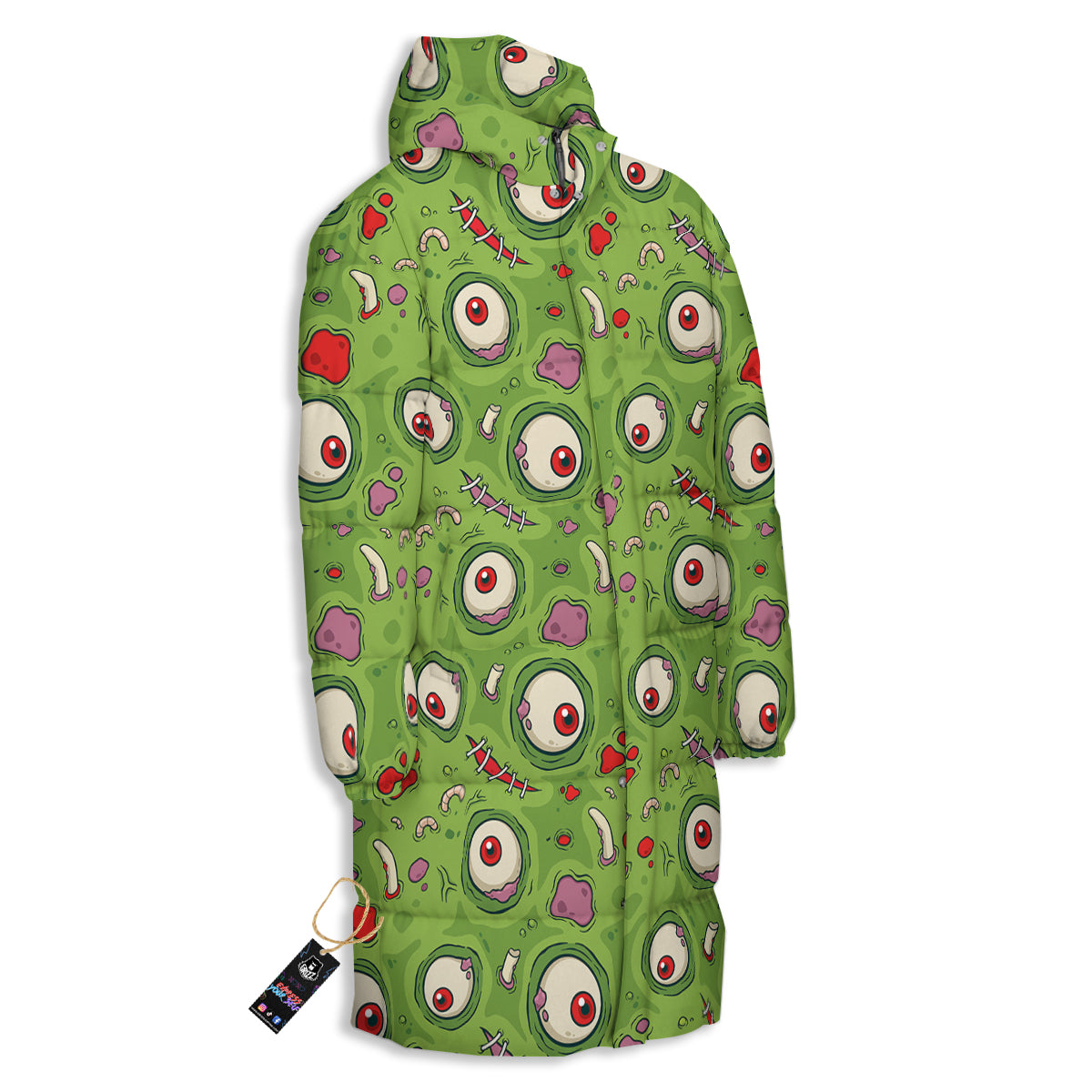 Leateher Face Zombie Print Pattern Long Down Jacket-grizzshop